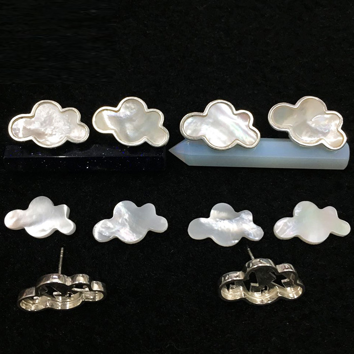Cloud natural black shell can be inlaid with silver earrings, double flat silver jewelry