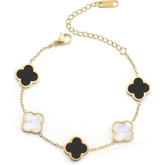 Black agate+white shell alternating bracelet