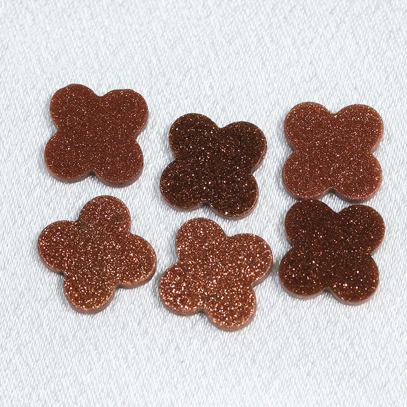 12.5_2.0mm Four Leaf Clover Natural Jinsha Stone Flat Spot Wholesale Jewelry Crafts DIY Accessories