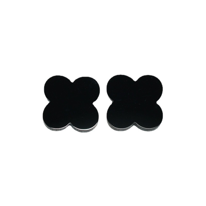 Gemstone Wholesale Lucky Clover Four Leaf Plum Blossom Natural Black Agate Bare Stone Necklace Bracelet Inlaid DIY Accessories