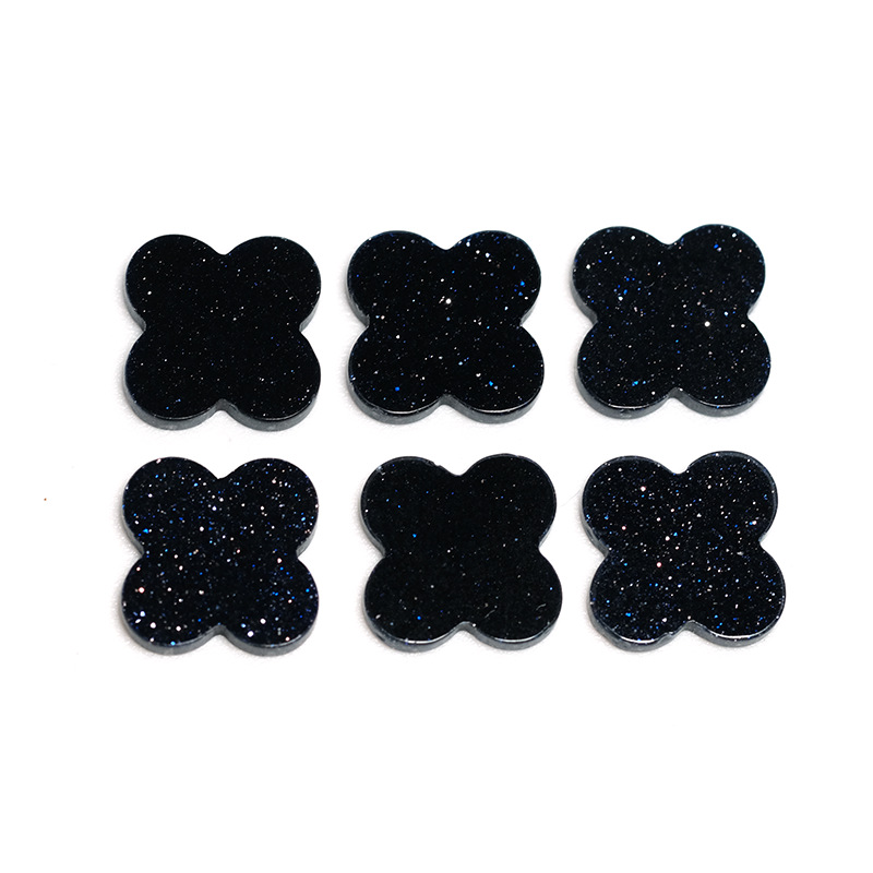 Korean version of four leaf clover bare stone double-sided polished blue sandstone starry sky blue crafts DIY jewelry accessories