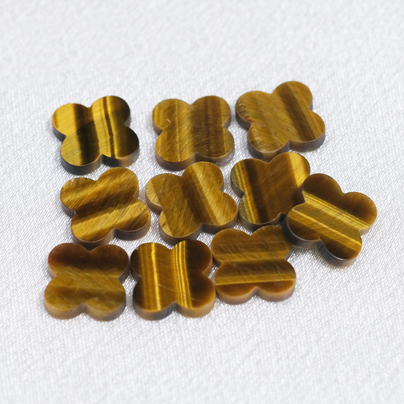 Four leaf clover natural tiger eye stone bare stone wholesale gold tiger eye stone pendant bracelet accessories handicrafts