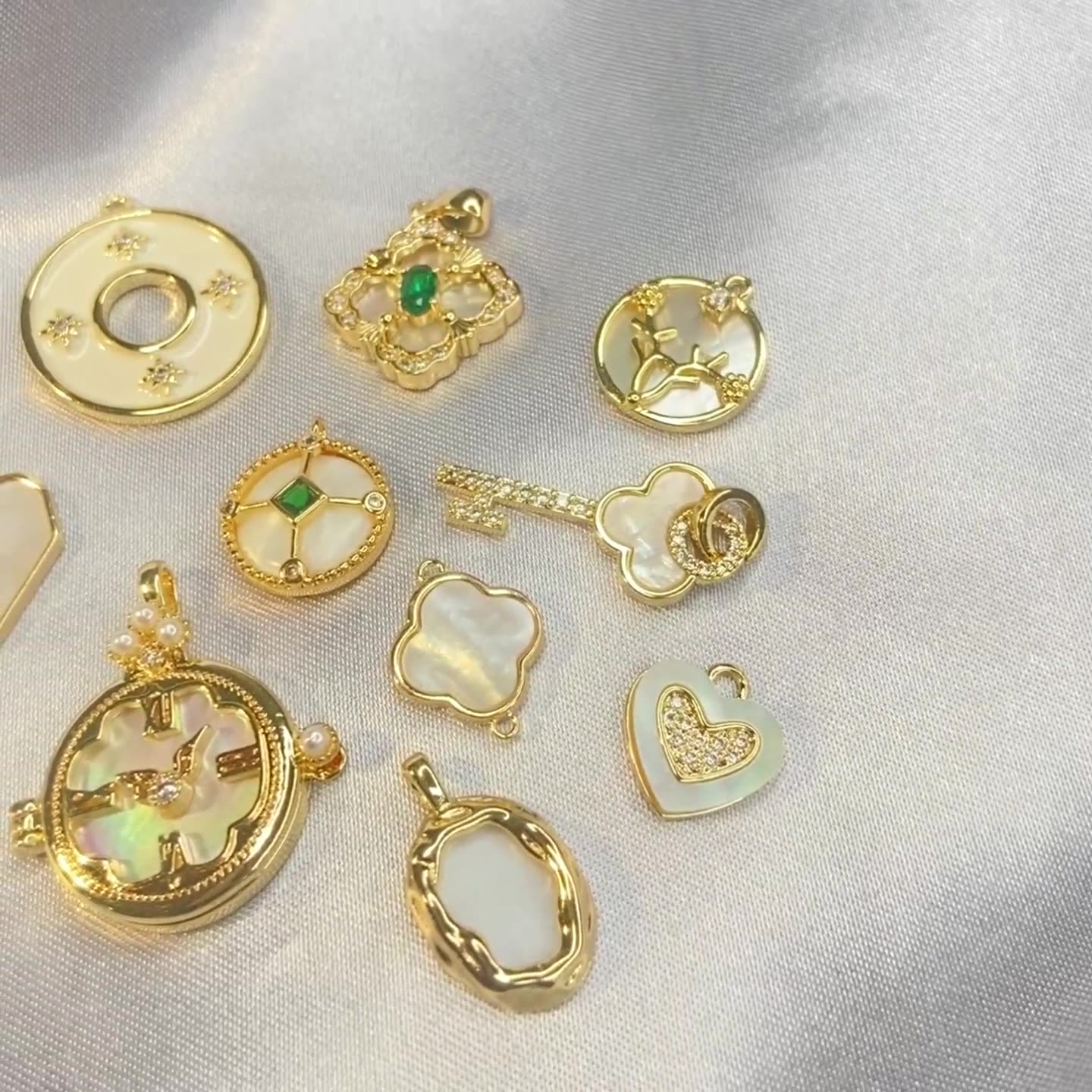 14K gold mother of pearl pendant with drop glue inlaid zircon turquoise natural DIY pearl necklace earrings abalone accessories single pendant