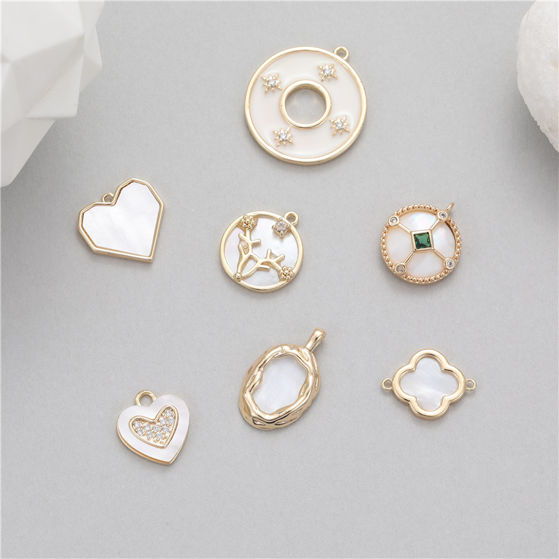 14K gold mother of pearl pendant with drop glue inlaid zircon turquoise natural DIY pearl necklace earrings abalone accessories single pendant