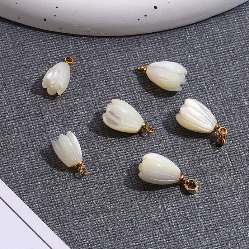 Natural shell flower, horseshoe snail, tulip, hand polished, perforated ear accessories, half hole DIY jewelry wholesale