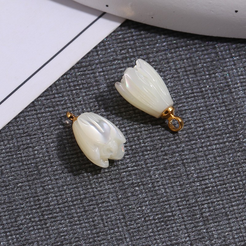 Natural shell flower, horseshoe snail, tulip, hand polished, perforated ear accessories, half hole DIY jewelry wholesale