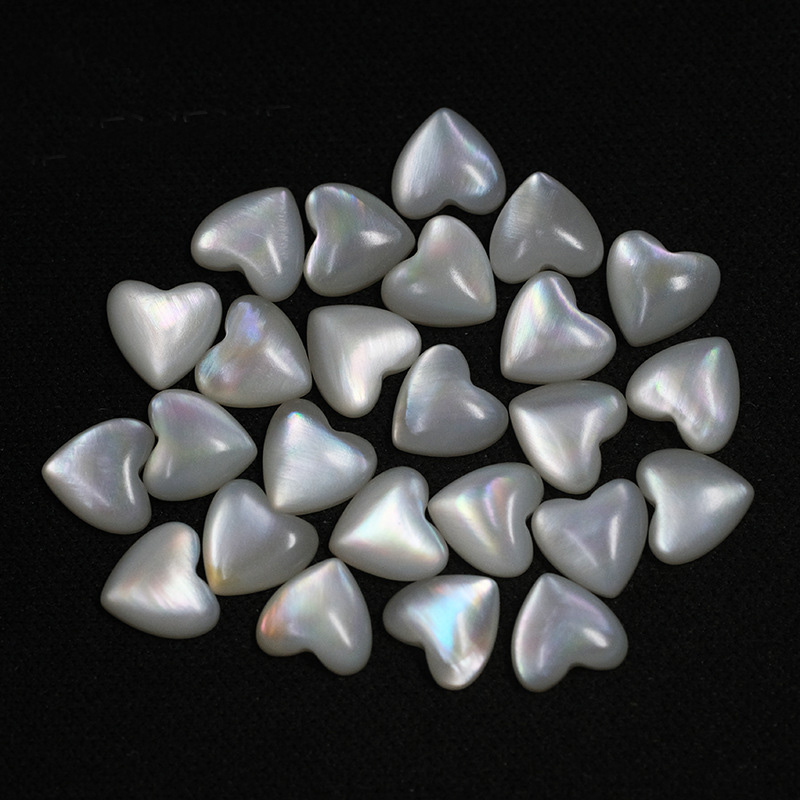 Minimalist and niche flat bottomed curved heart-shaped heart-shaped heart-shaped heart-shaped heart-shaped heart, bare stone natural white shell mother of pearl jewelry DIY accessories wholesale