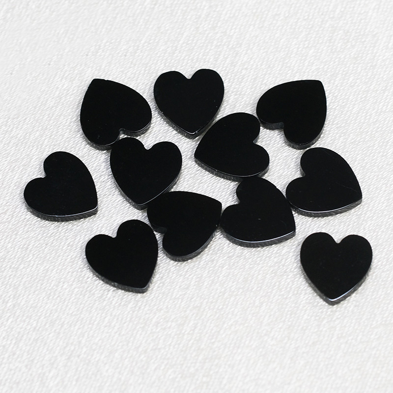 Heart shaped Accessories Natural Black Agate Double Flat Bare Stone Semi finished Necklace Bracelet Accessories