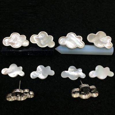 Cloud natural black shell can be inlaid with silver earrings, double flat silver jewelry