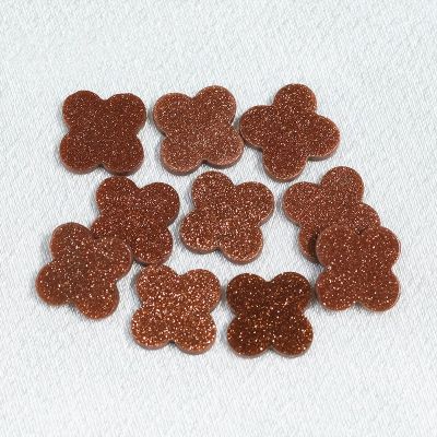 12.5_2.0mm Four Leaf Clover Natural Jinsha Stone Flat Spot Wholesale Jewelry Crafts DIY Accessories