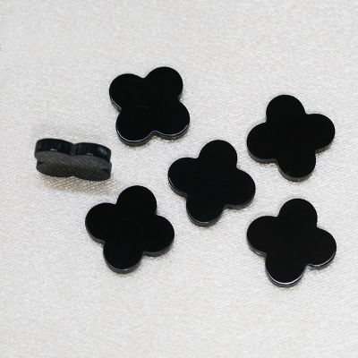 Gemstone Wholesale Lucky Clover Four Leaf Plum Blossom Natural Black Agate Bare Stone Necklace Bracelet Inlaid DIY Accessories